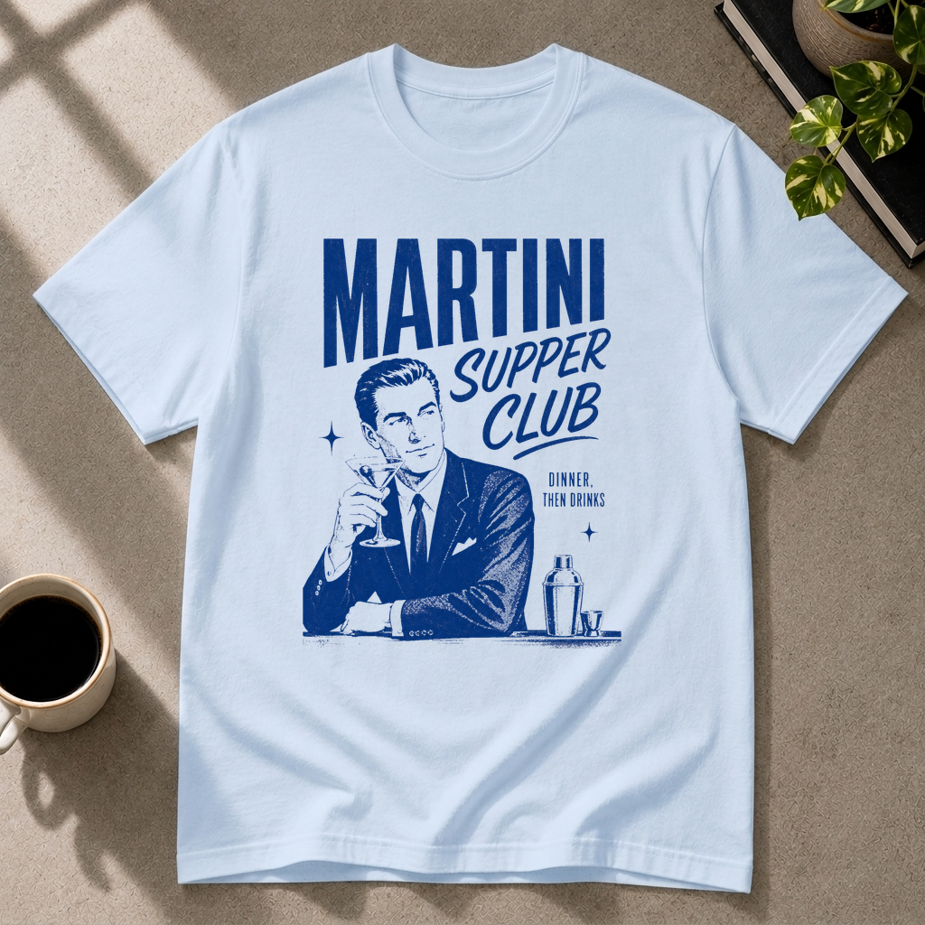 Martini graphic T-shirt in light-blue by Butter & Tonic on l tee by Butter & Tonic