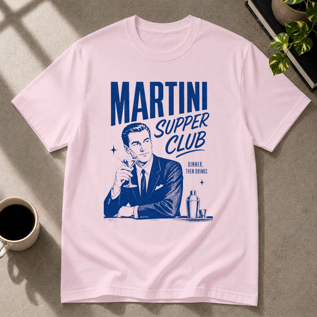 Martini graphic T-shirt in light-pink by Butter & Tonic on 2xl tee by Butter & Tonic