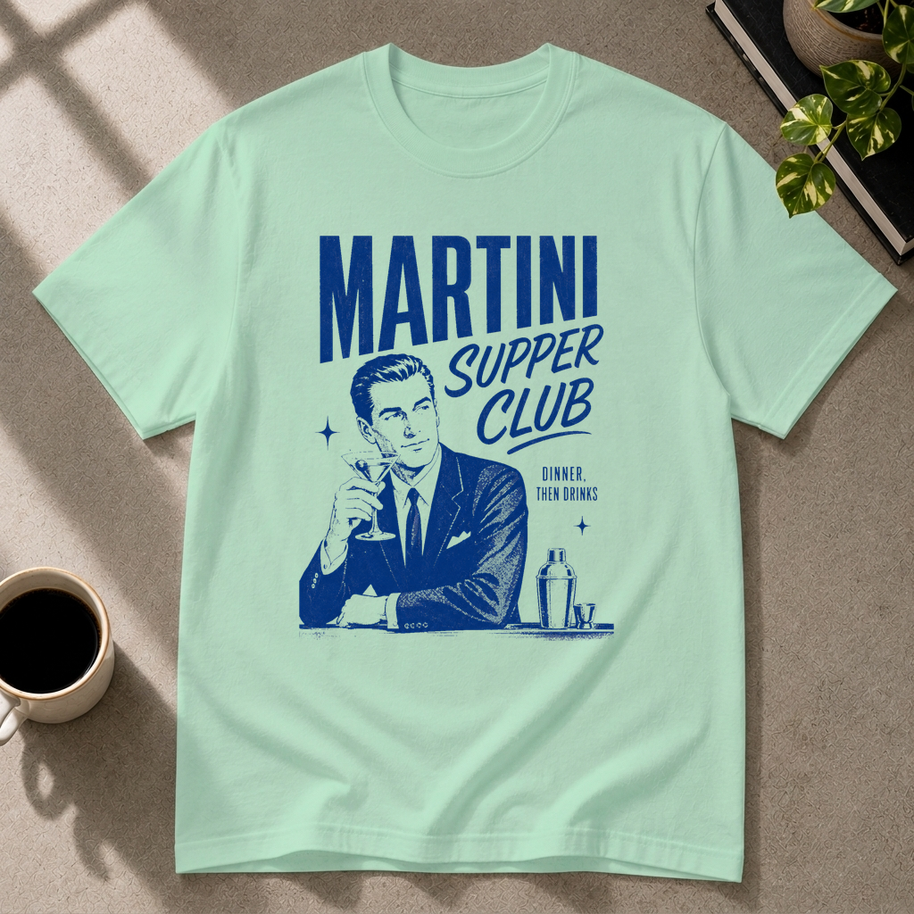 Martini graphic T-shirt in mint-green by Butter & Tonic on 3xl tee by Butter & Tonic