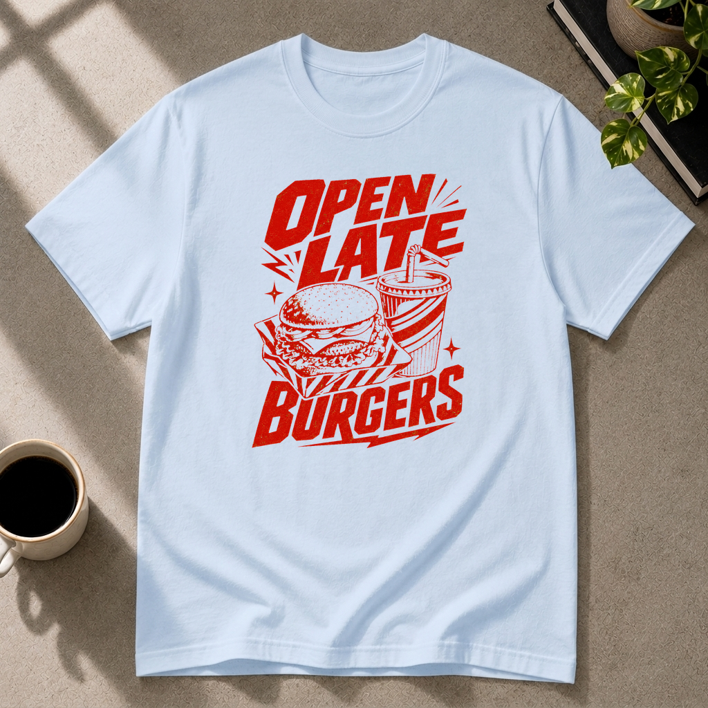 Burger graphic T-shirt in light-blue by Butter & Tonic on l tee by Butter & Tonic