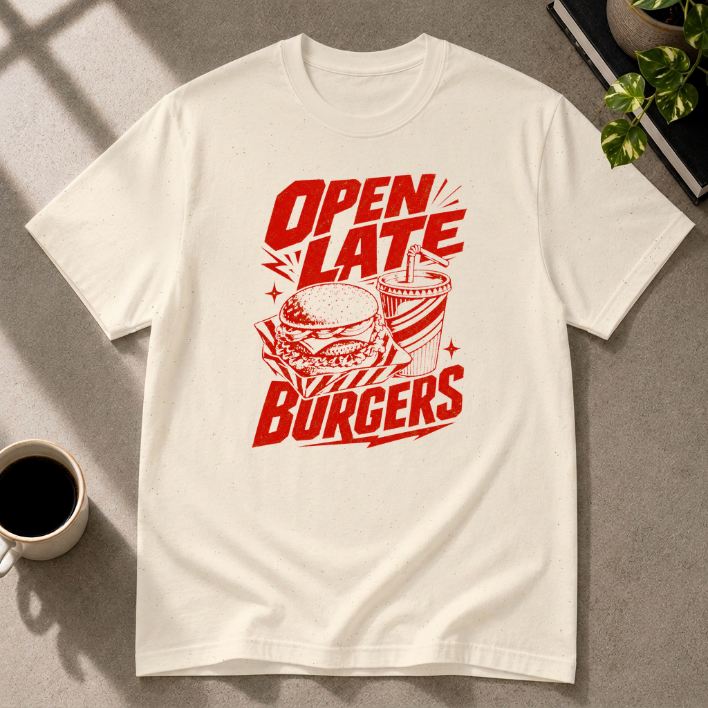 Burger graphic T-shirt in natural by Butter & Tonic on xl tee by Butter & Tonic