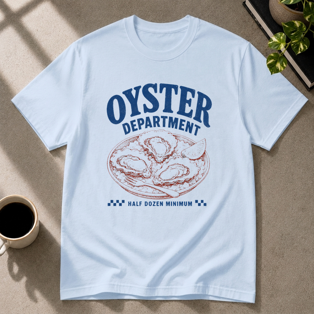 Oyster graphic T-shirt in light-blue by Butter & Tonic on m tee by Butter & Tonic