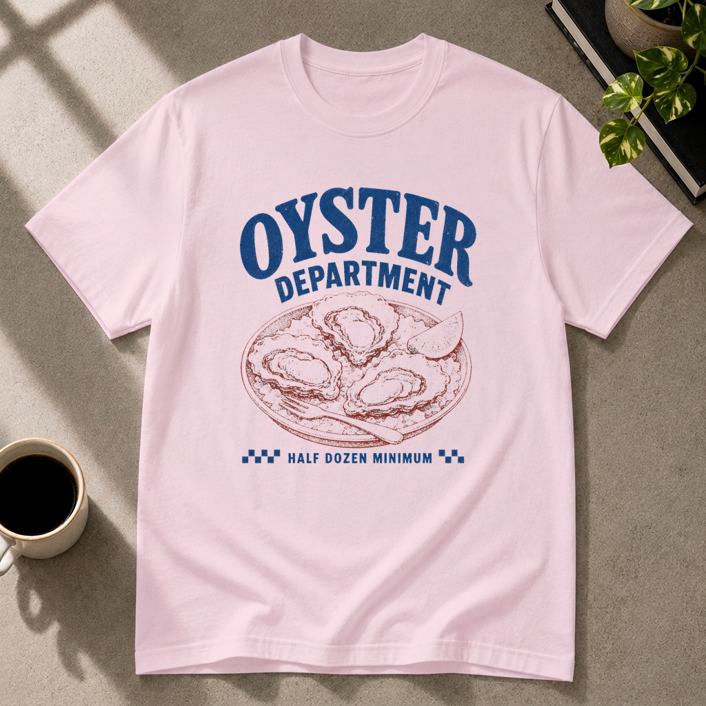 Oyster graphic T-shirt in light-pink by Butter & Tonic on 2xl tee by Butter & Tonic