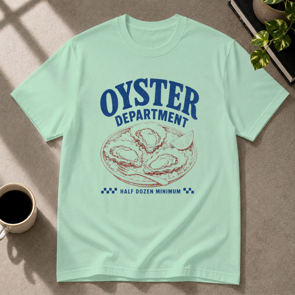 Oyster graphic T-shirt in mint-green by Butter & Tonic on xl tee by Butter & Tonic