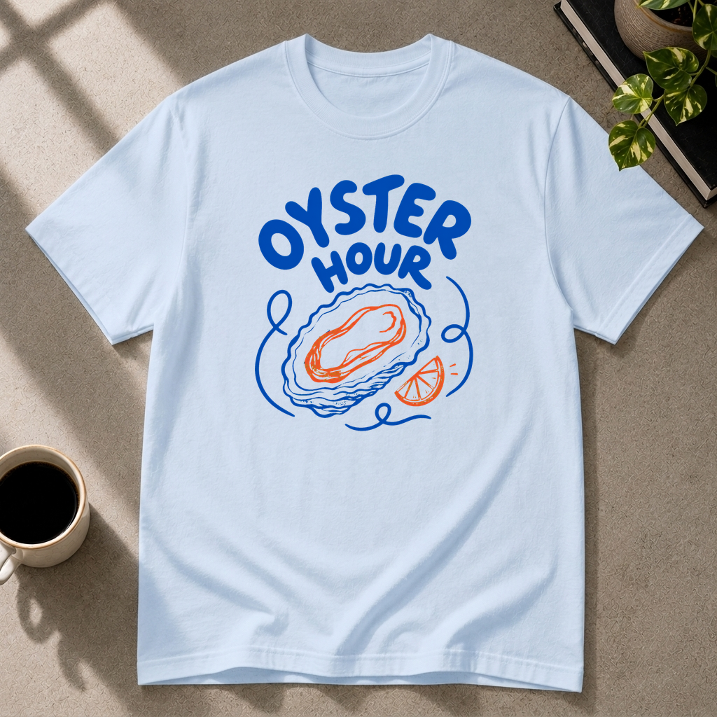 Oyster graphic T-shirt in light-blue by Butter & Tonic on m tee by Butter & Tonic