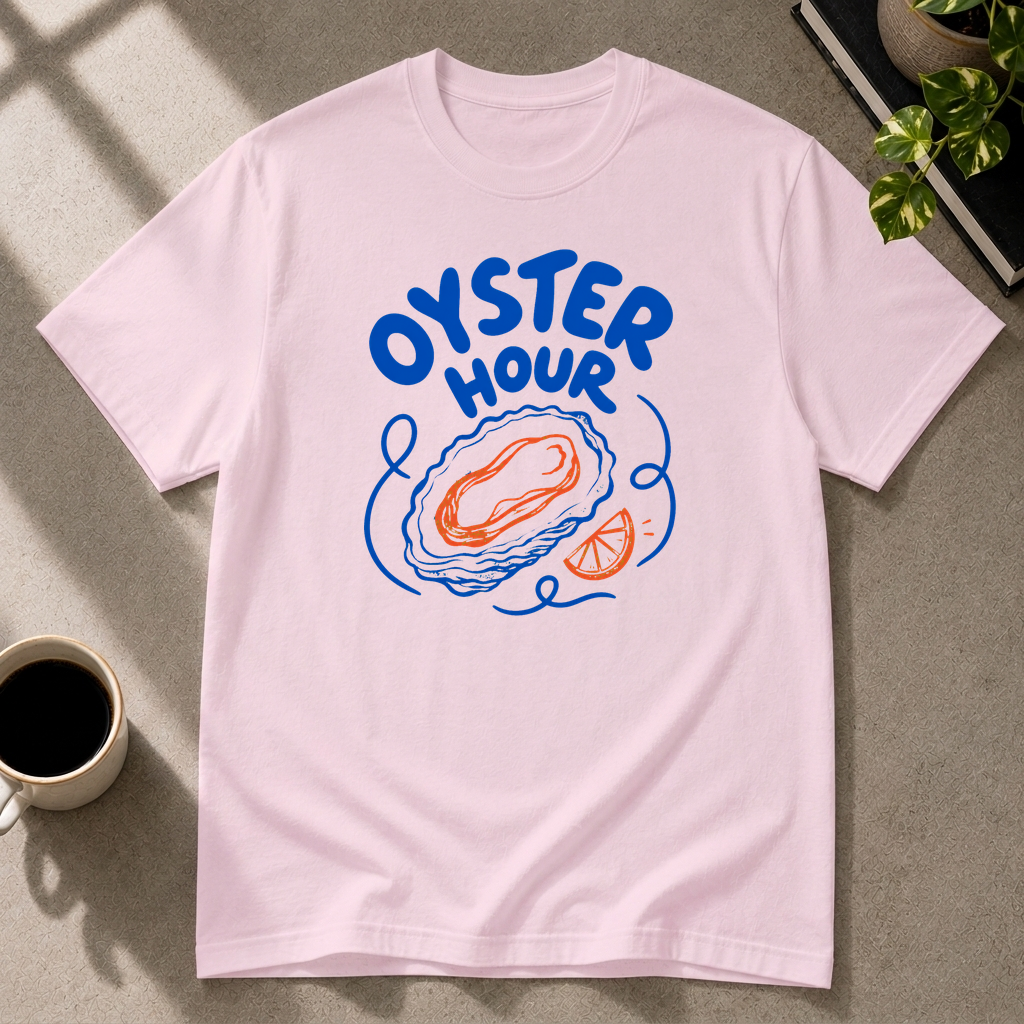 Oyster graphic T-shirt in light-pink by Butter & Tonic on 3xl tee by Butter & Tonic