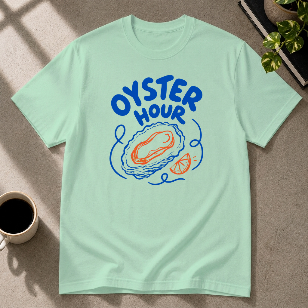 Oyster graphic T-shirt in mint-green by Butter & Tonic on 2xl tee by Butter & Tonic