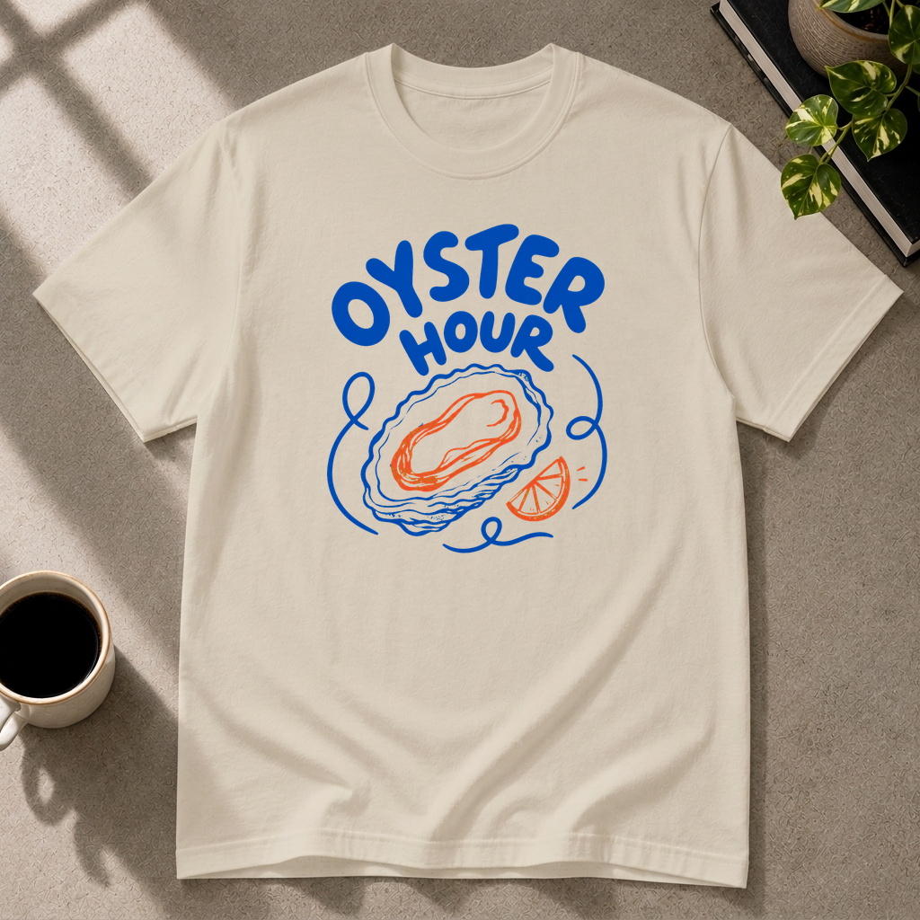 Oyster graphic T-shirt in sand by Butter & Tonic on xl tee by Butter & Tonic