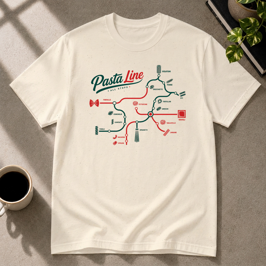 Pasta graphic T-shirt in natural by Butter & Tonic on xl tee by Butter & Tonic