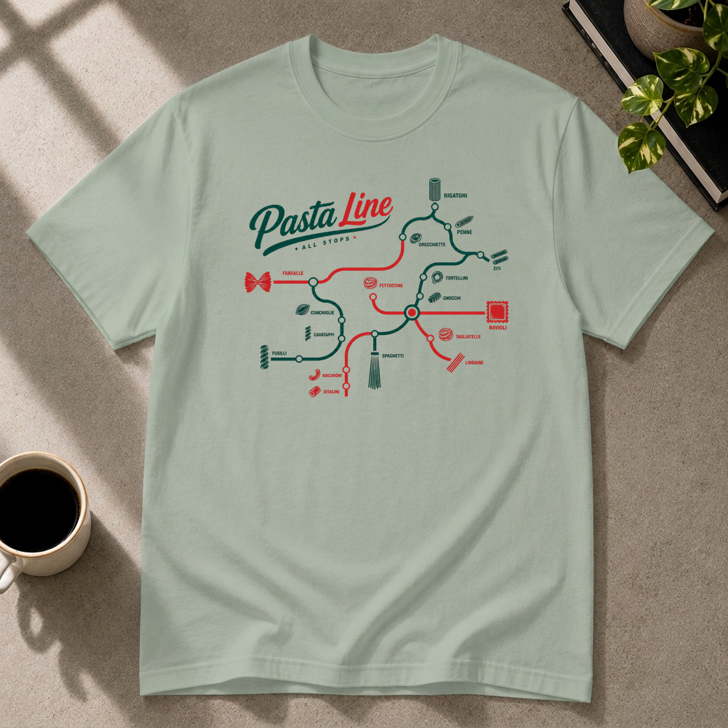 Pasta graphic T-shirt in sage by Butter & Tonic on s tee by Butter & Tonic