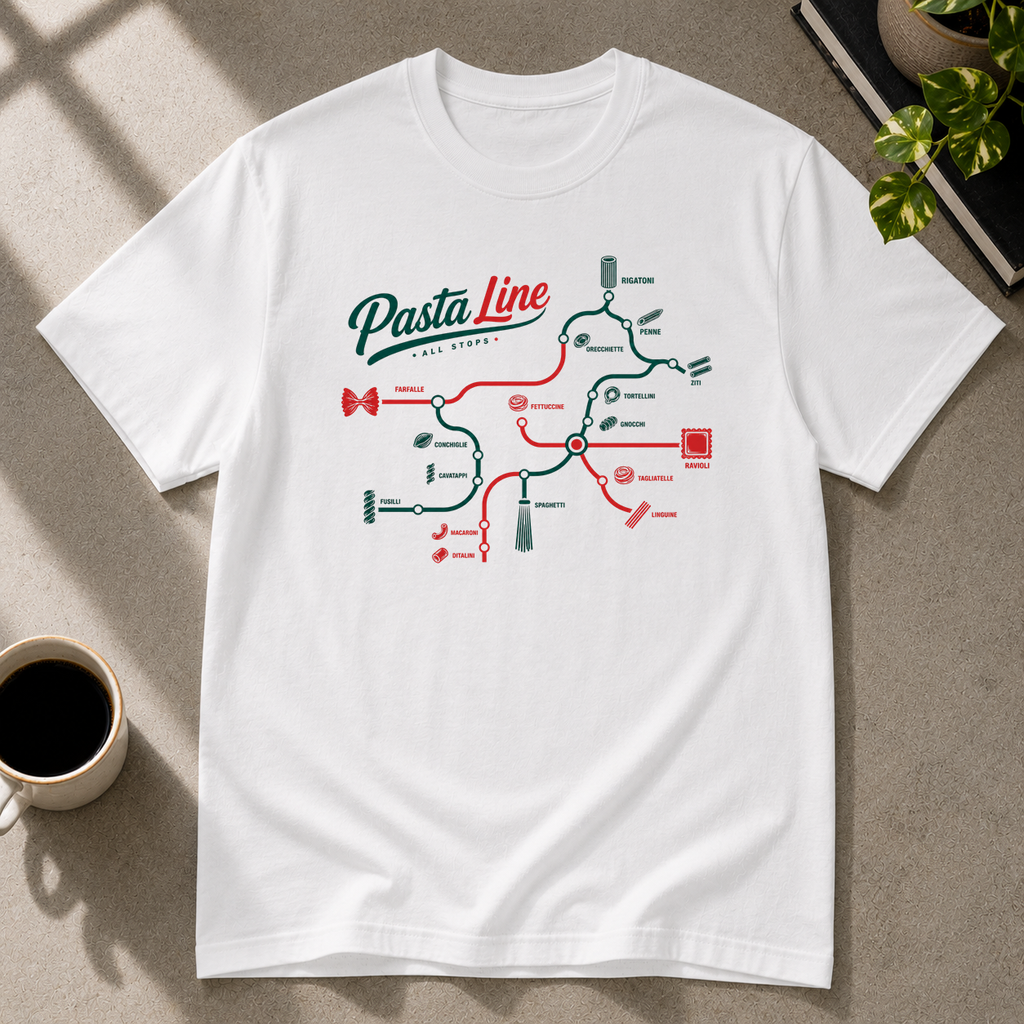 Pasta graphic T-shirt in white by Butter & Tonic on s tee by Butter & Tonic