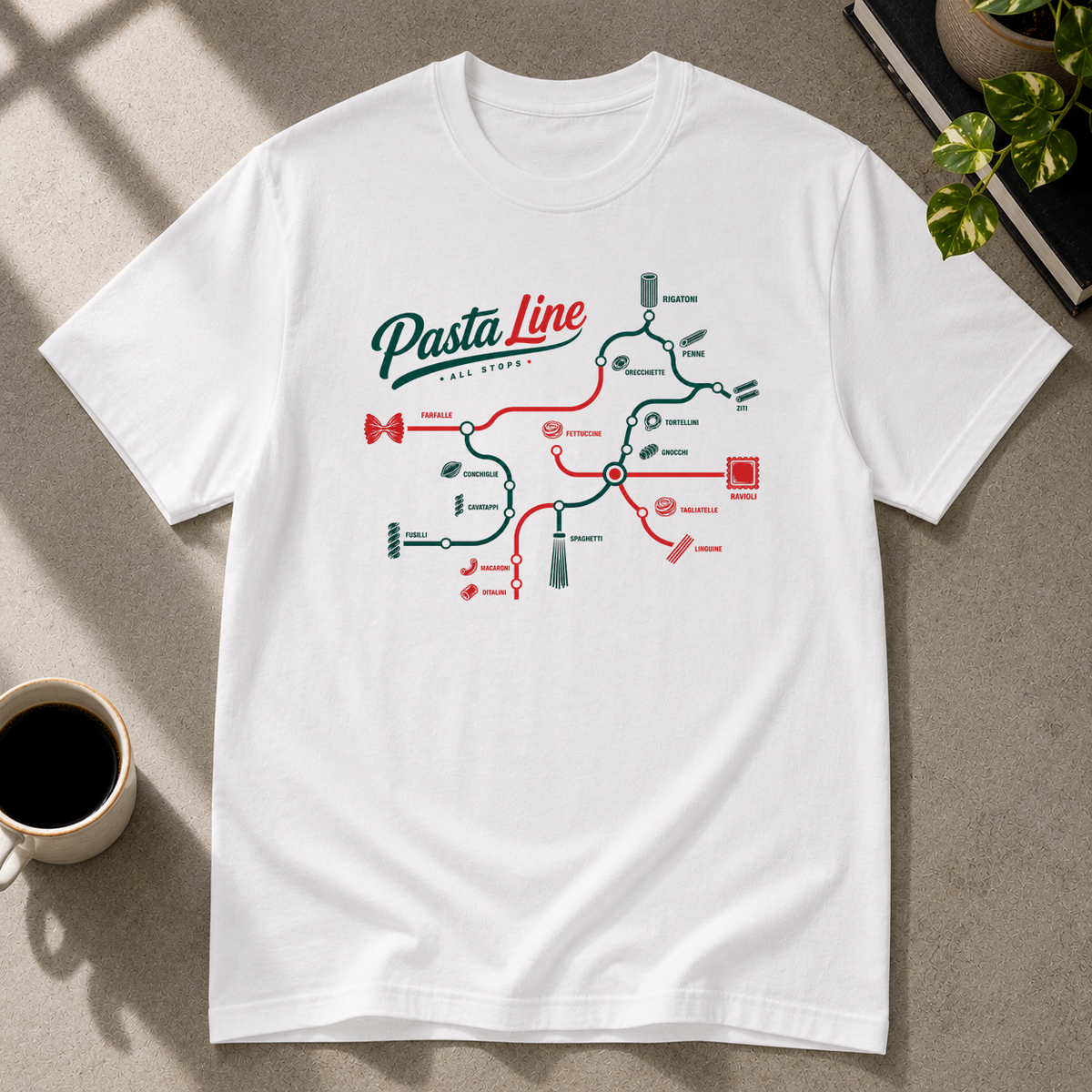 Pasta graphic T-shirt in white by Butter & Tonic on s tee by Butter & Tonic