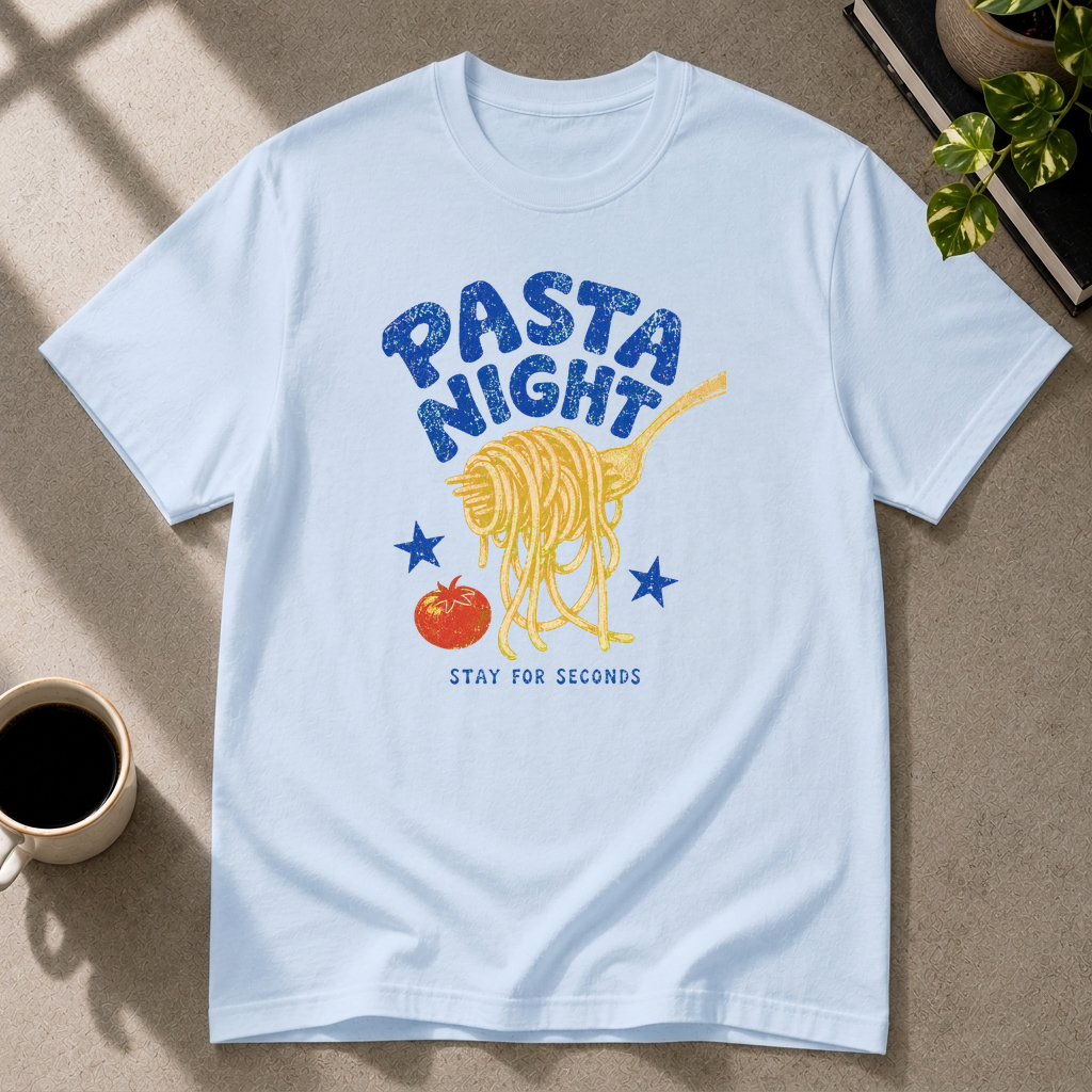 Pasta graphic T-shirt in light-blue by Butter & Tonic on m tee by Butter & Tonic