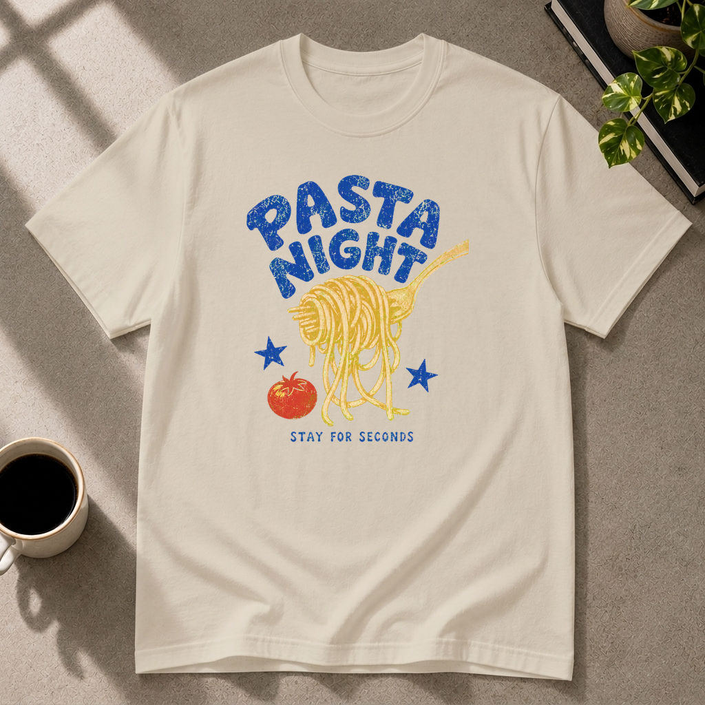 Pasta graphic T-shirt in sand by Butter & Tonic on xl tee by Butter & Tonic