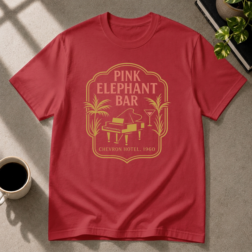 Pink Elephant Bar graphic T-shirt in cherry-red by Butter & Tonic on 3xl tee by Butter & Tonic