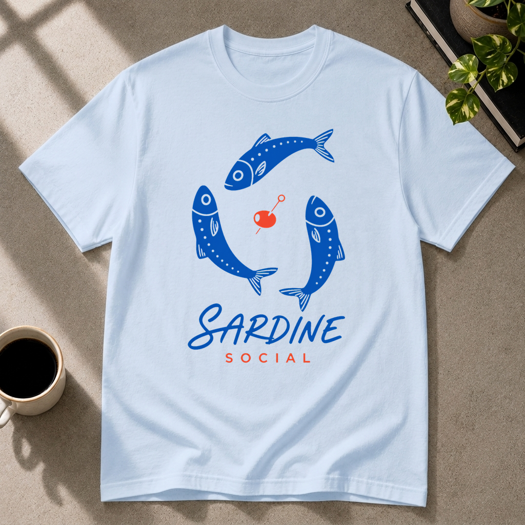 Sardine graphic T-shirt in light-blue by Butter & Tonic on l tee by Butter & Tonic