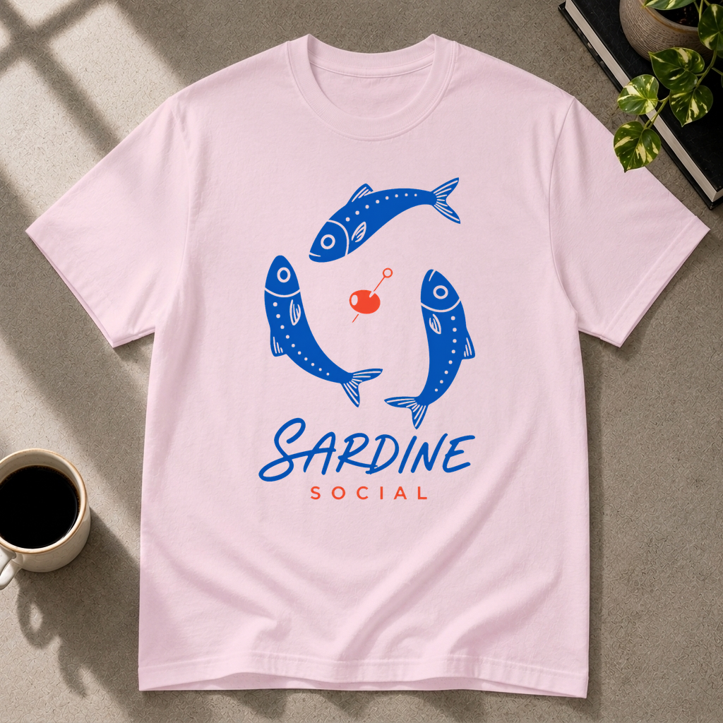 Sardine graphic T-shirt in light-pink by Butter & Tonic on 3xl tee by Butter & Tonic