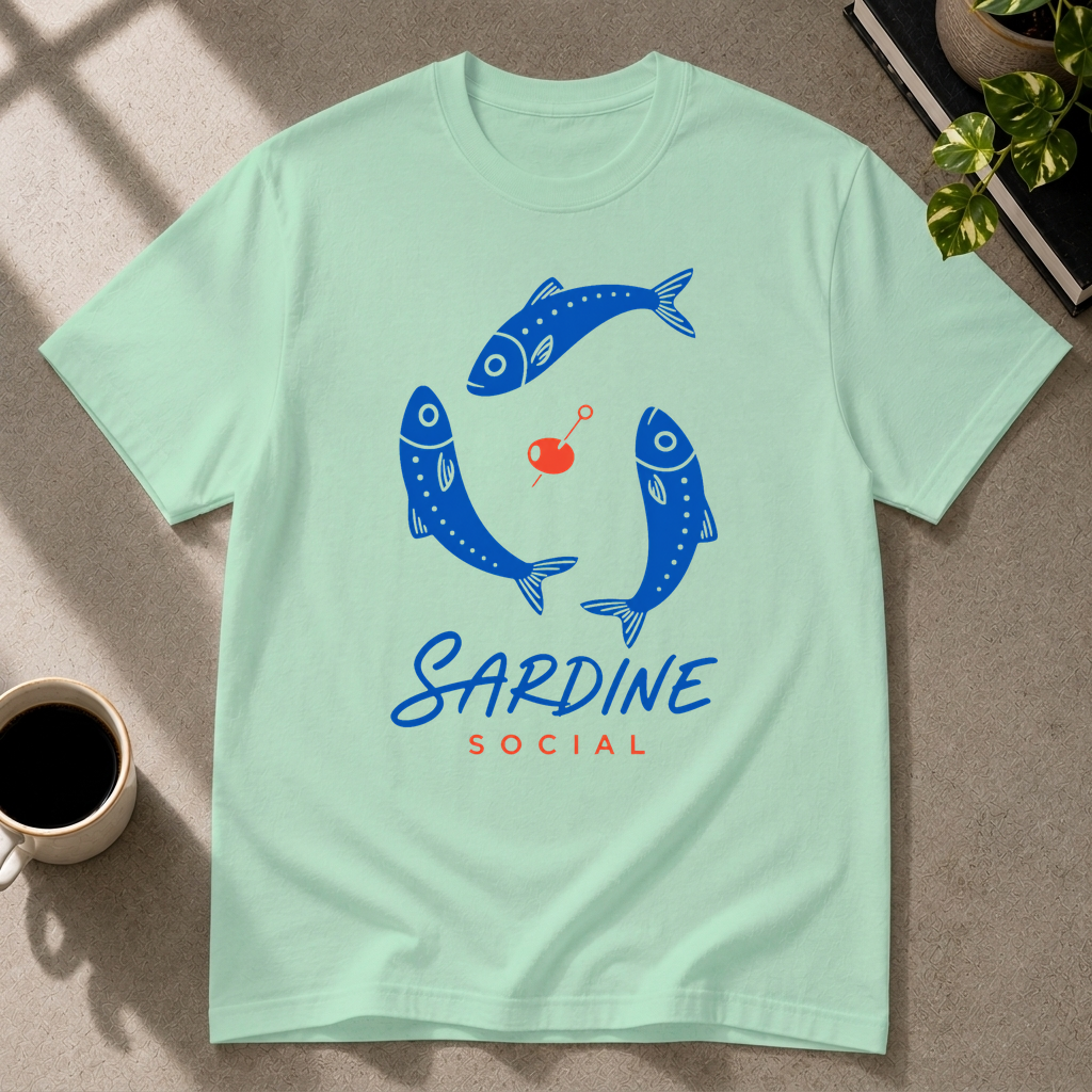 Sardine graphic T-shirt in mint-green by Butter & Tonic on 2xl tee by Butter & Tonic