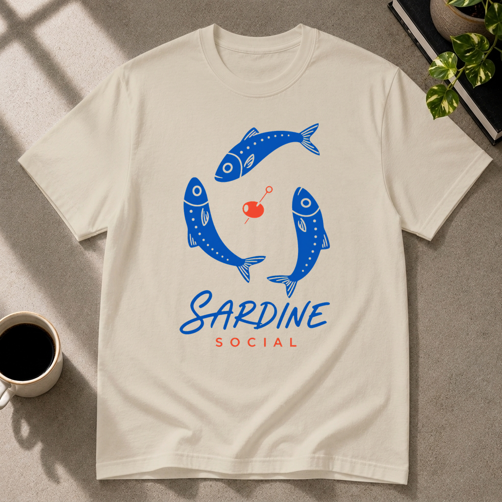 Sardine graphic T-shirt in sand by Butter & Tonic on m tee by Butter & Tonic