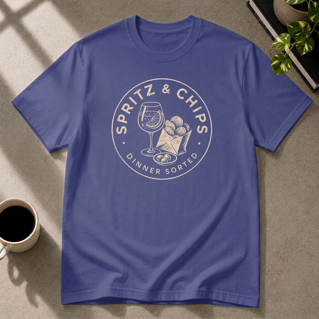 Spritz & Chips graphic T-shirt in metro-blue by Butter & Tonic on s tee by Butter & Tonic