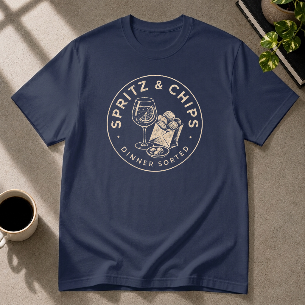 Spritz & Chips graphic T-shirt in navy by Butter & Tonic on l tee by Butter & Tonic
