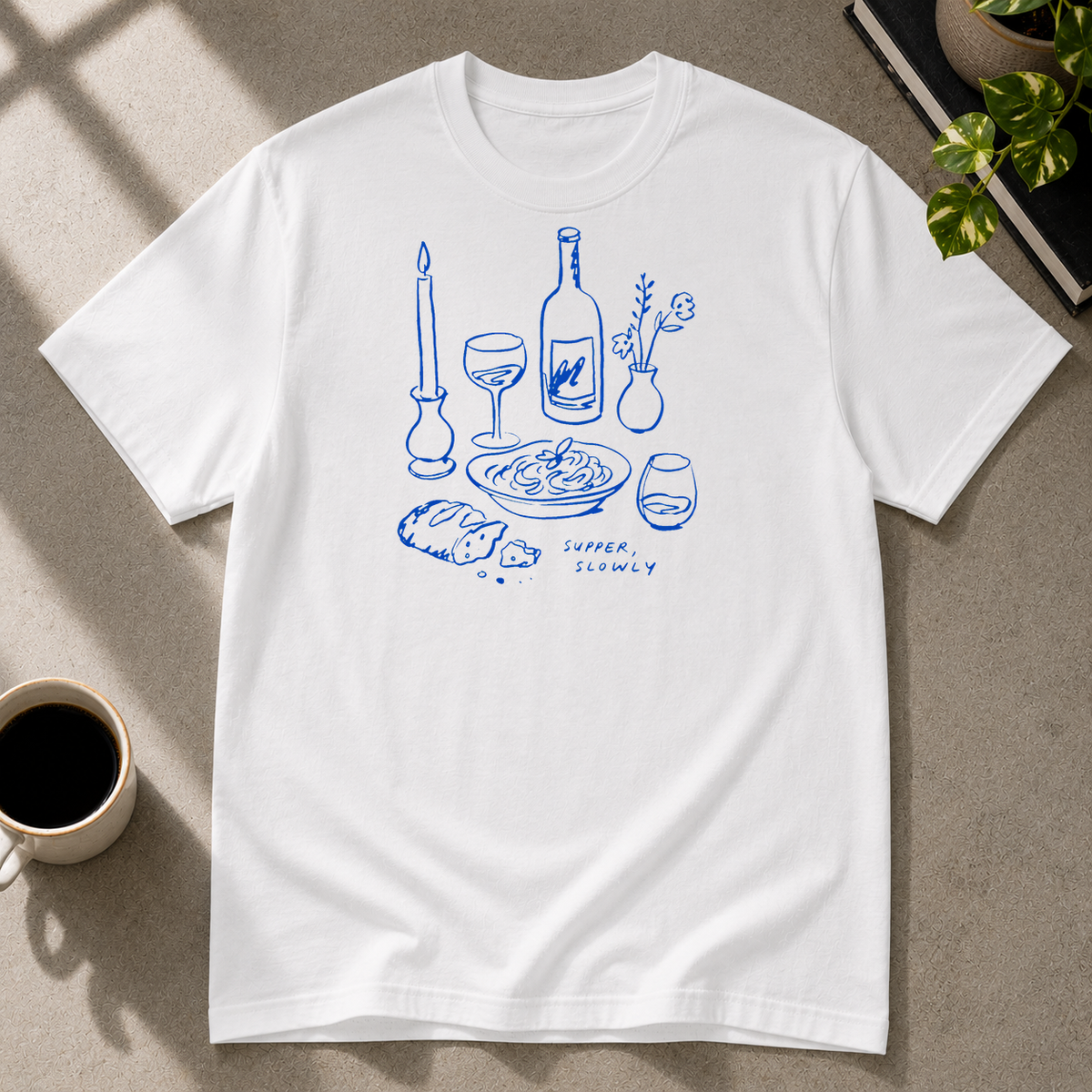 Supper Slowly graphic T-shirt in white by Butter & Tonic on s tee by Butter & Tonic