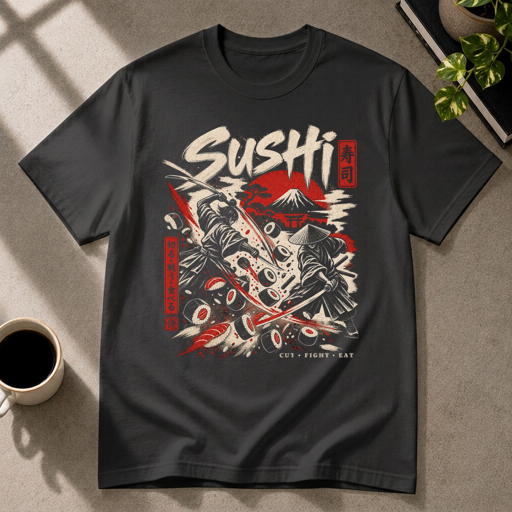 Sushi graphic T-shirt in black by Butter & Tonic on s tee by Butter & Tonic