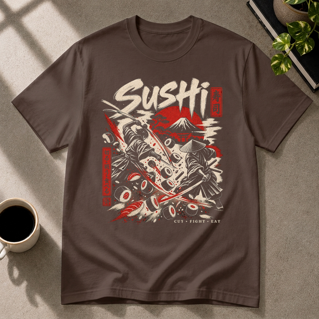 Sushi graphic T-shirt in dark-chocolate by Butter & Tonic on l tee by Butter & Tonic