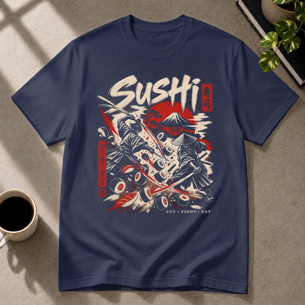 Sushi graphic T-shirt in navy by Butter & Tonic on m tee by Butter & Tonic
