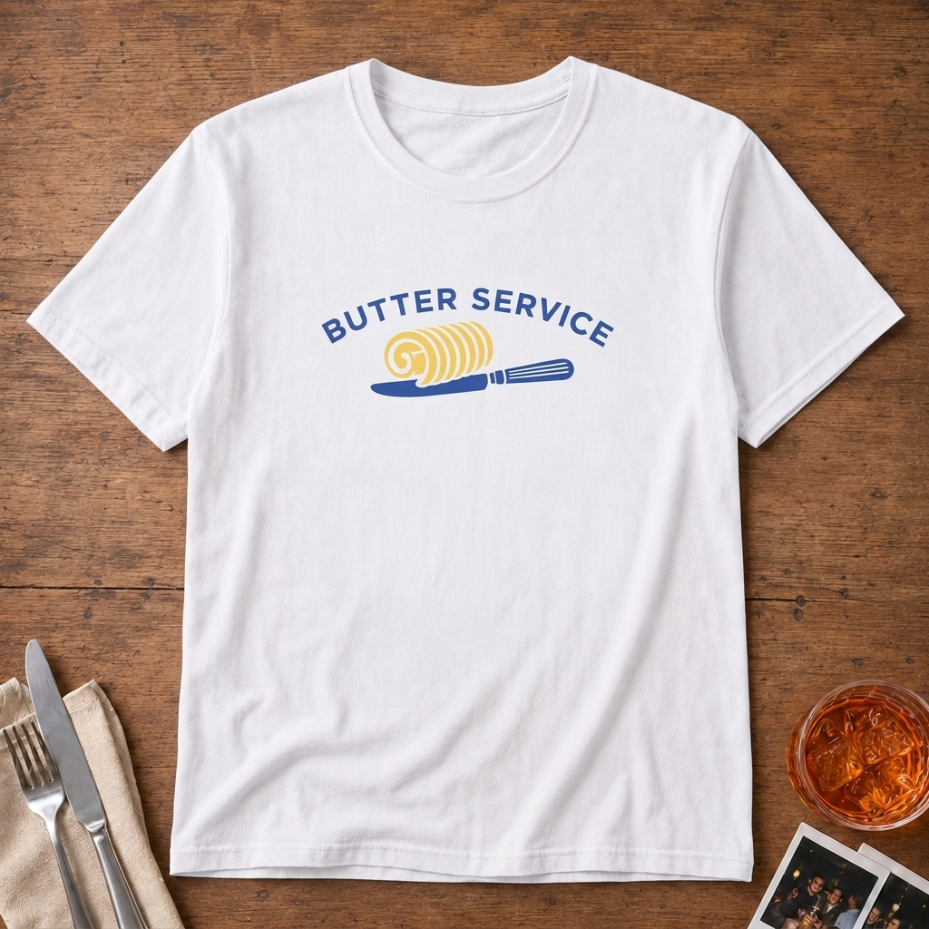 Butter Service graphic T-shirt in white by Butter & Tonic