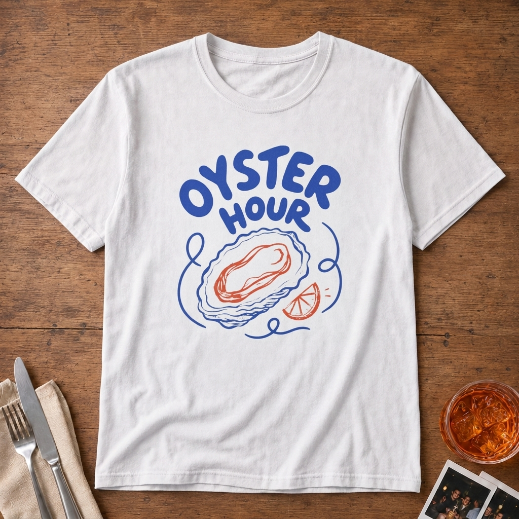 Oyster Hour graphic T-shirt in white by Butter & Tonic