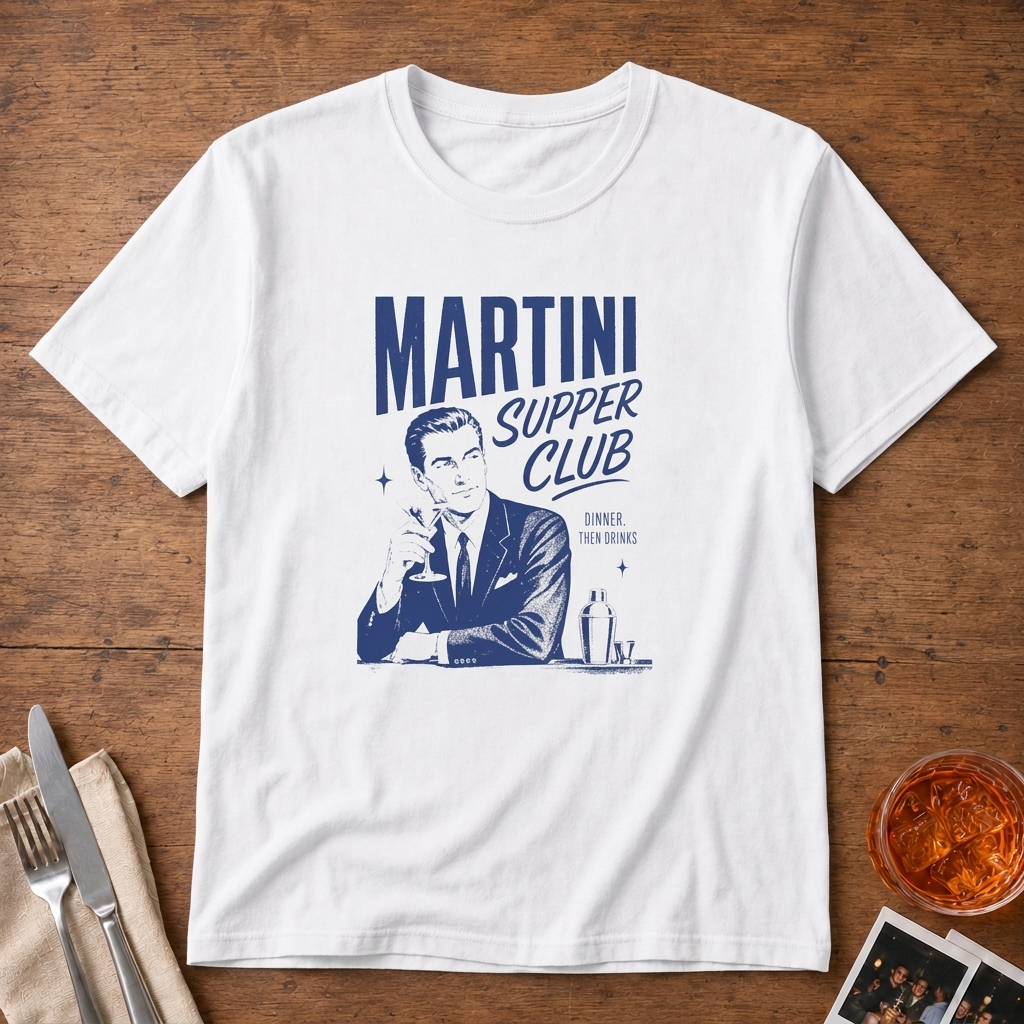 Martini Supper Club graphic T-shirt in white by Butter & Tonic