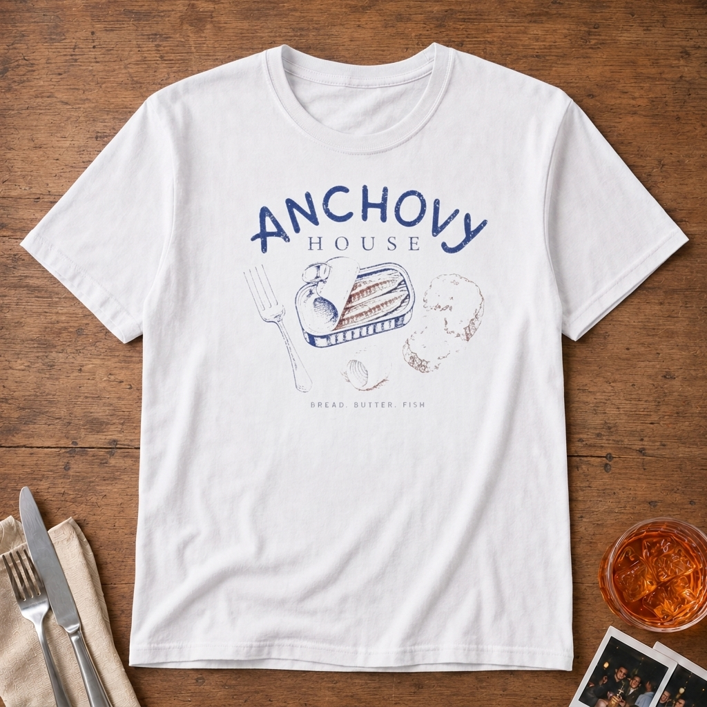 Anchovy House graphic T-shirt in white by Butter & Tonic